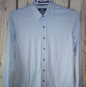 Buttercloth Men's Regular Fit Blue Cotton Stretch Button Up Shirt Size Medium